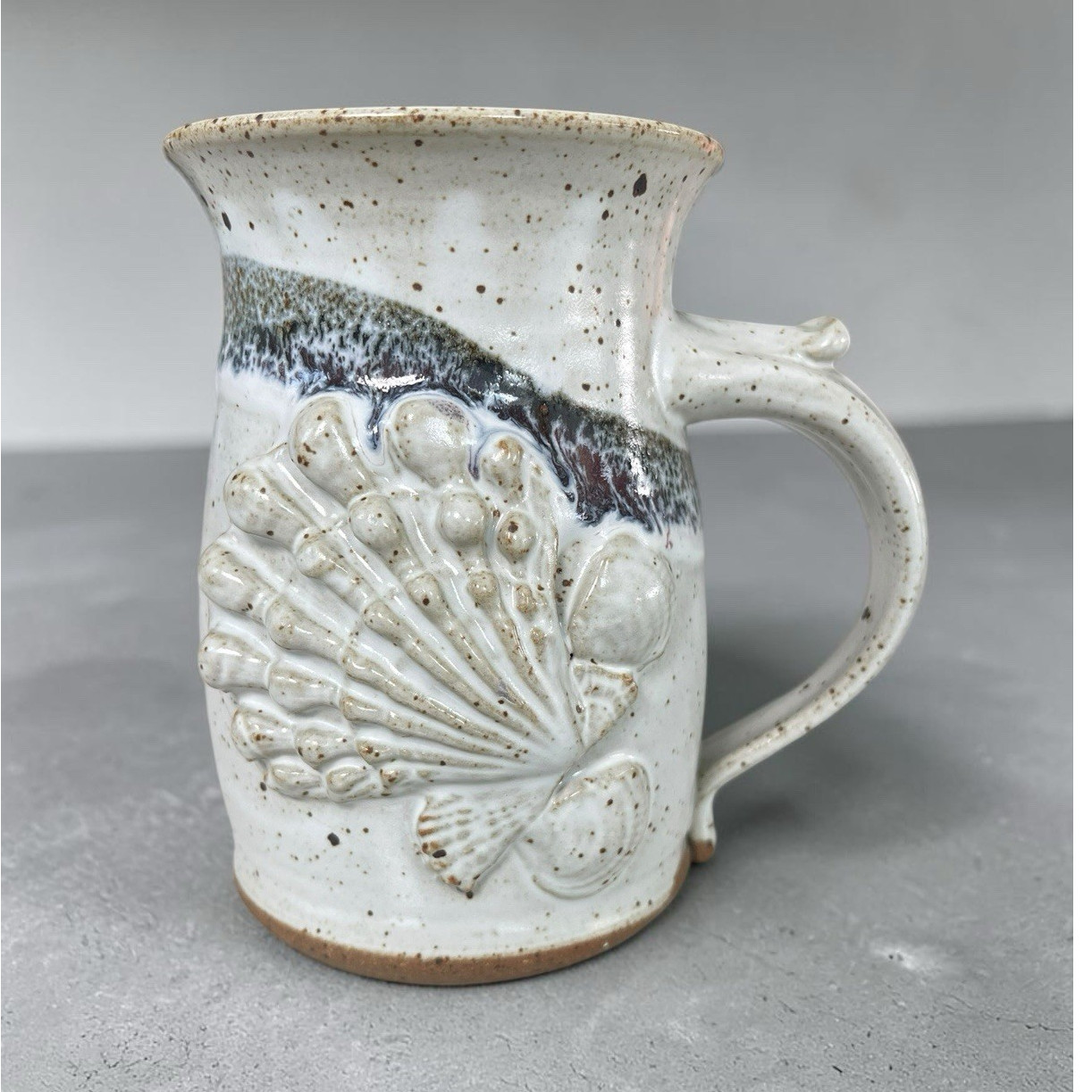 Gene Gandee Speckled Stoneware Seashell Mug White/Blue Rustic Round Decor