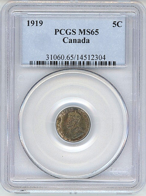 1919 Canada 5 cents silver PCGS MS65