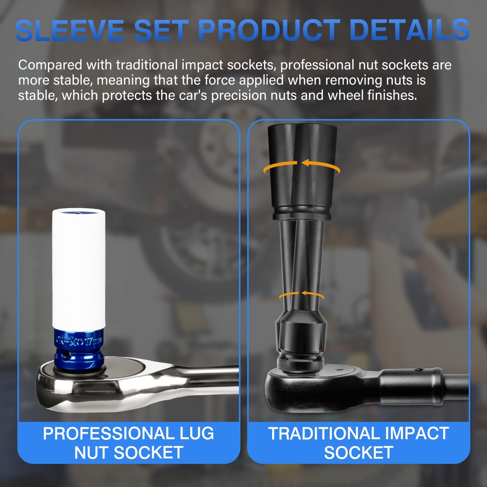 1/2" Drive 17mm Wheel Protector Impact Socket, 6 Pt Thin Wall Deep Metric