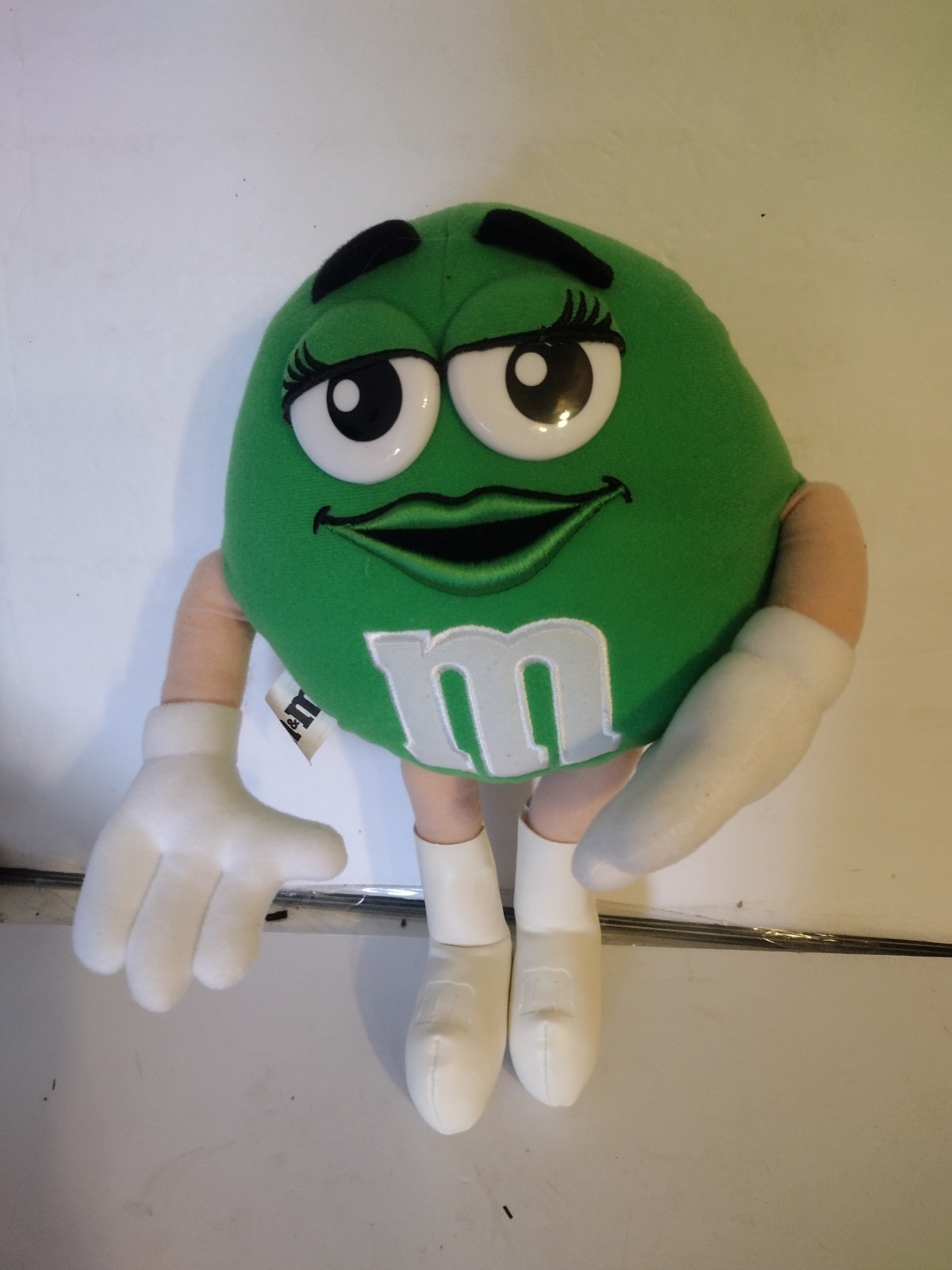 M&M Candy Green Girl 12" Stuffed Plush 1997 Mars Boots Embroidered Lips Poseable