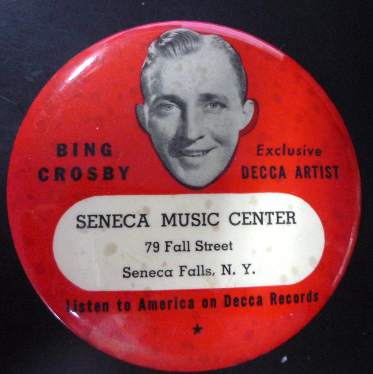 BING CROSBY DECCA advertising record cleaner brush Seneca Falls New York 1940s