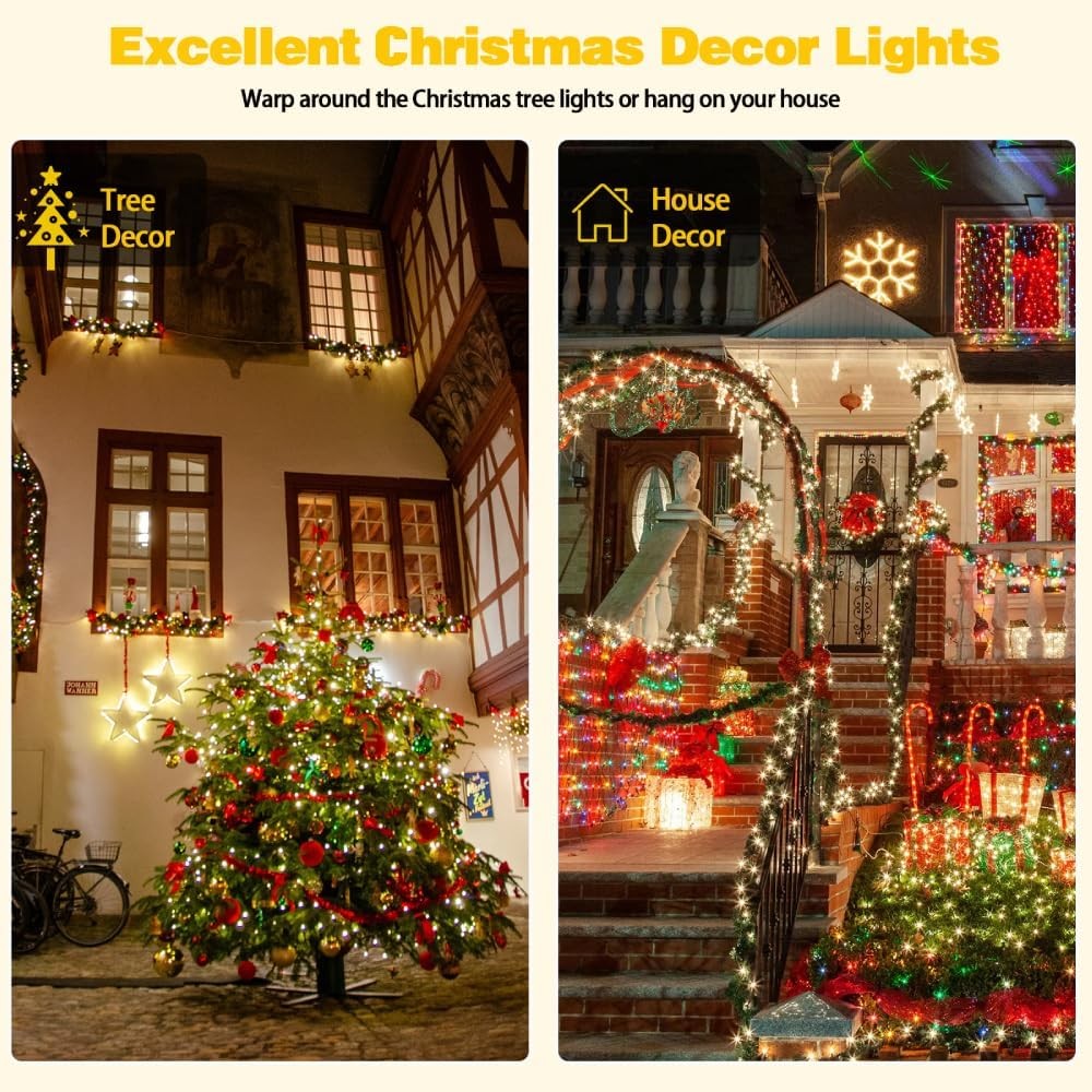 2 Pack 200 LED Solar String Lights for Outside, 2 Pack, Warm White
