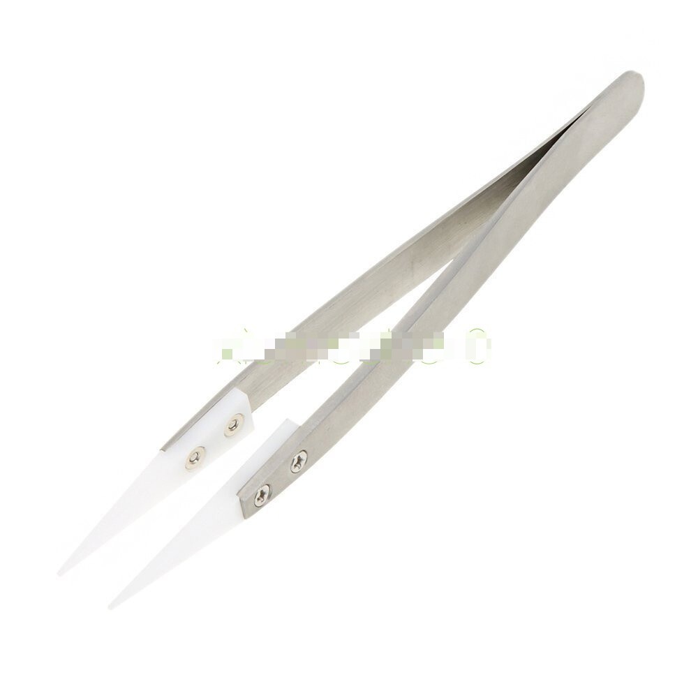 NEW Stainless Steel Ceramic Tweezers Heat Resistant Non Conductive Ceramic Tip
