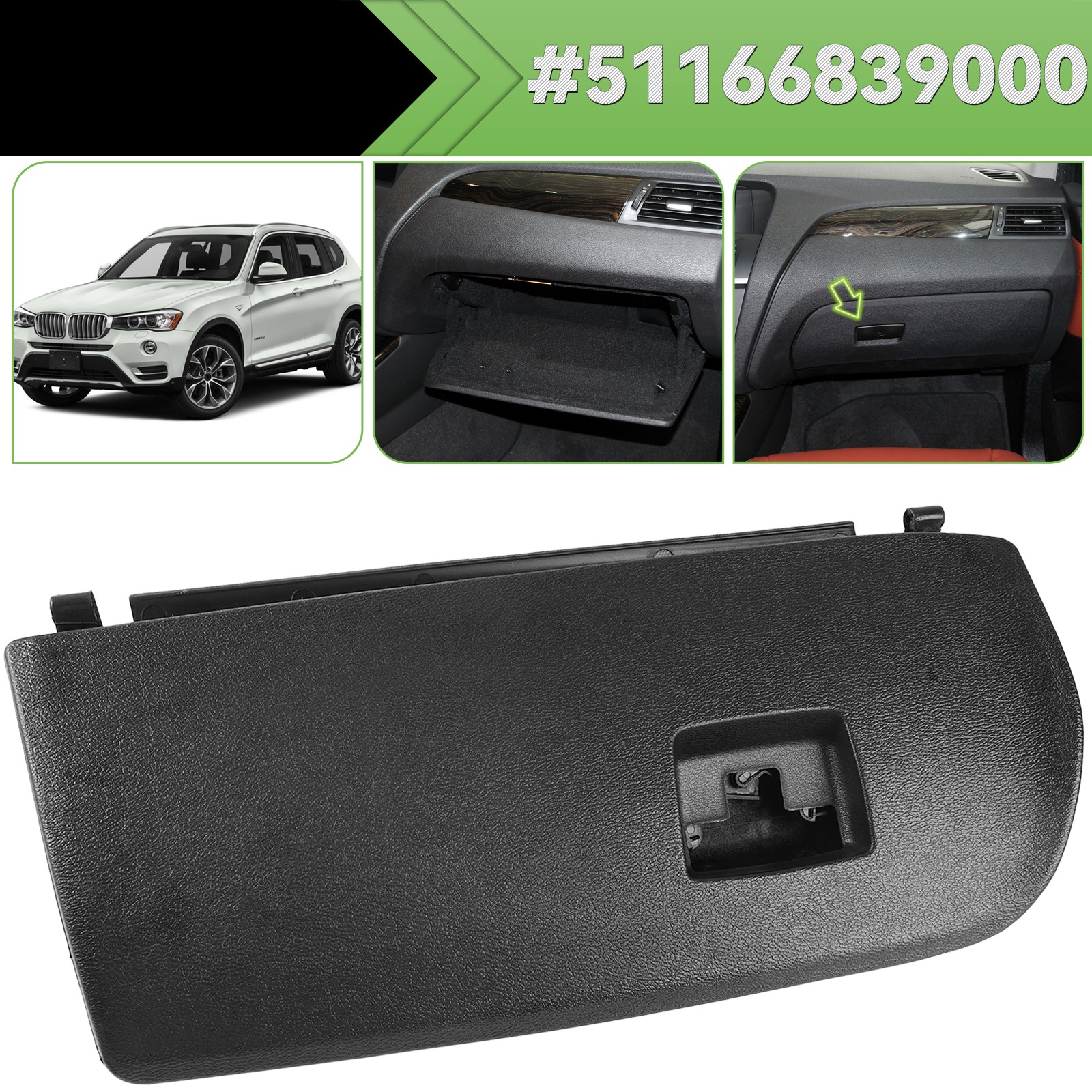 Dash Glove Box Door Cover Lid Black For BMW X3 F25 X4 F26 2011-2018 51166839000