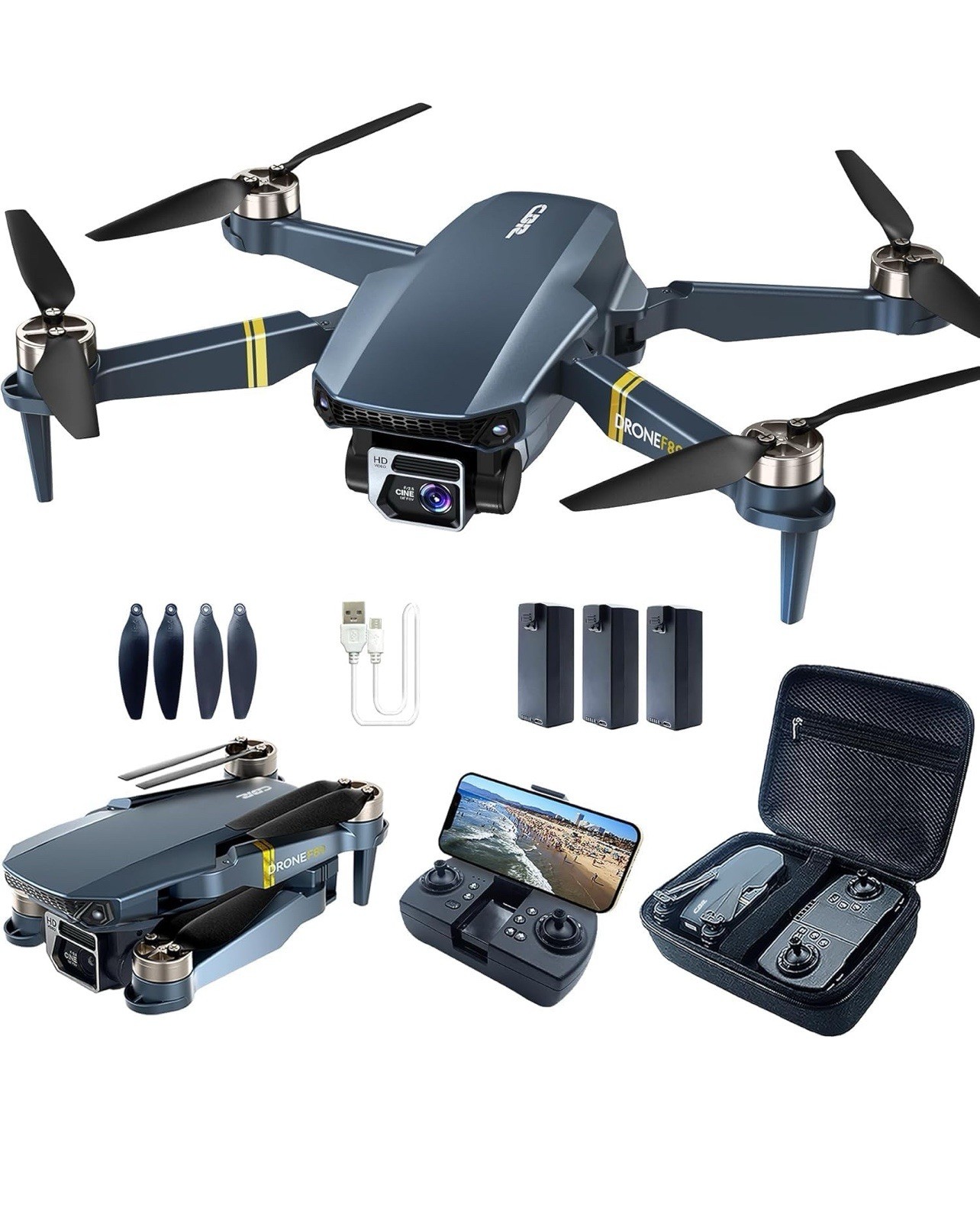 Brushless Super Endurance Foldable Drone With Camera 60+ Min Flight 3 Batteries