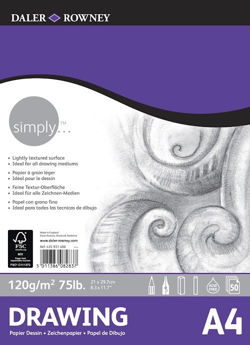 Daler Rowney Simply Artist Drawing Paper Pad 50 Sheets Acid Free A4