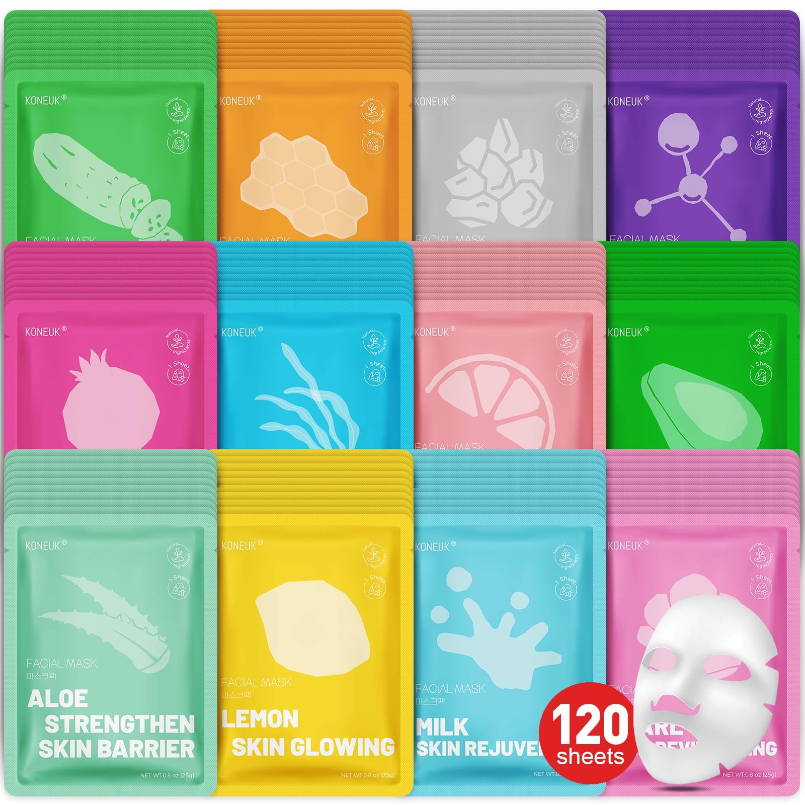 120 Pack Collagen Essence Sheet Face Masks 1 Count (Pack of 120)