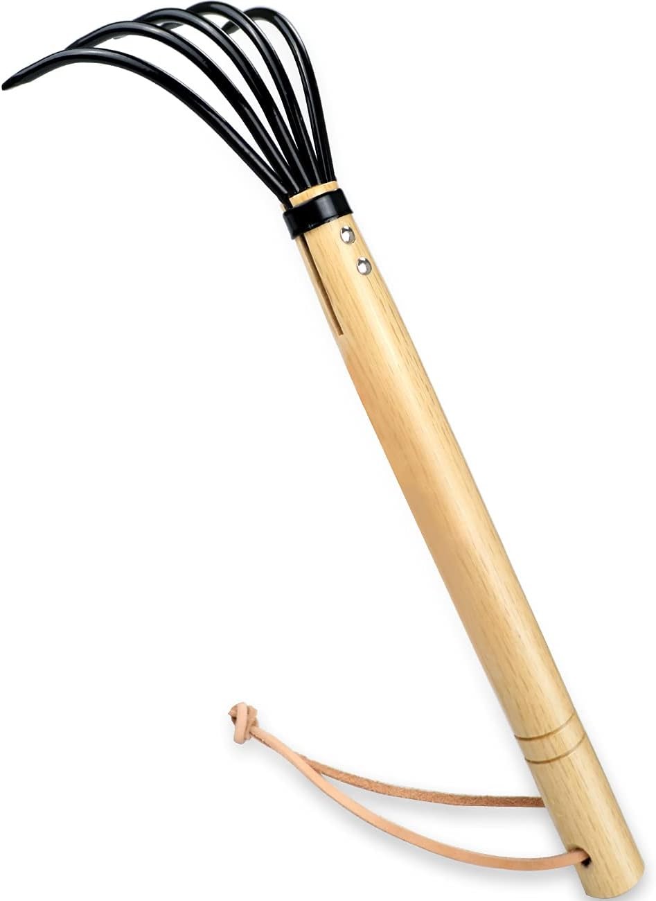 5-Tine Claw Garden Rake - Ergonomic Wood Handle, Durable Steel