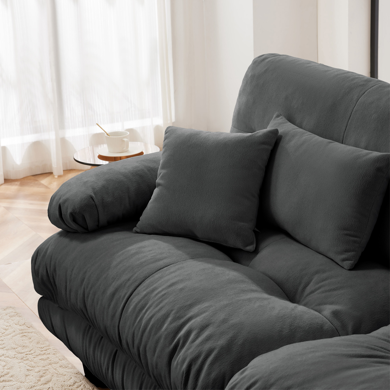 3-Seater Sectional Sofa Modular Deep Seat Sofa Couch Chenille Sofa Comfy - Gray