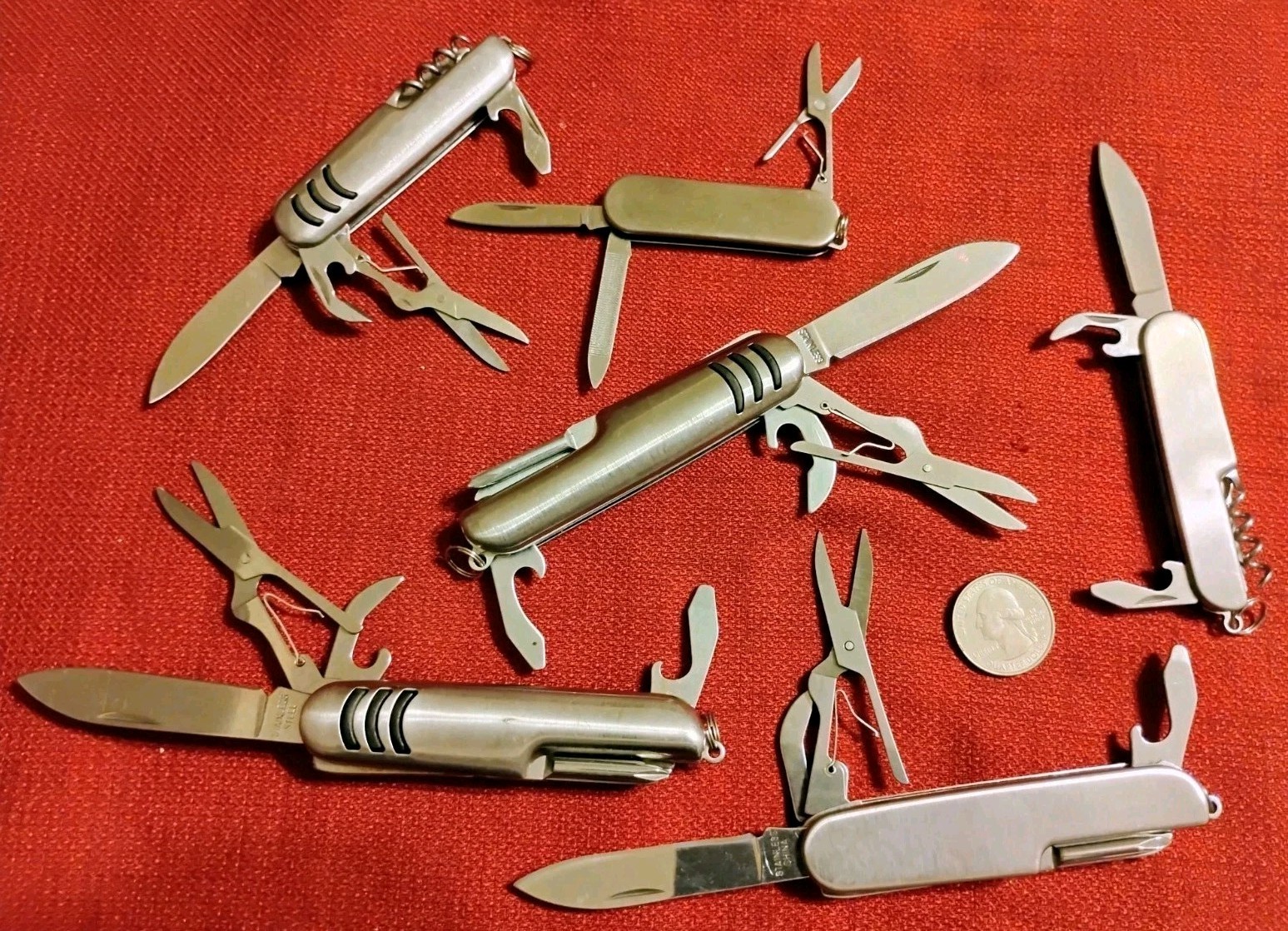 New camping survival multitool EDC knives 6pc lot, stainless scissors & more