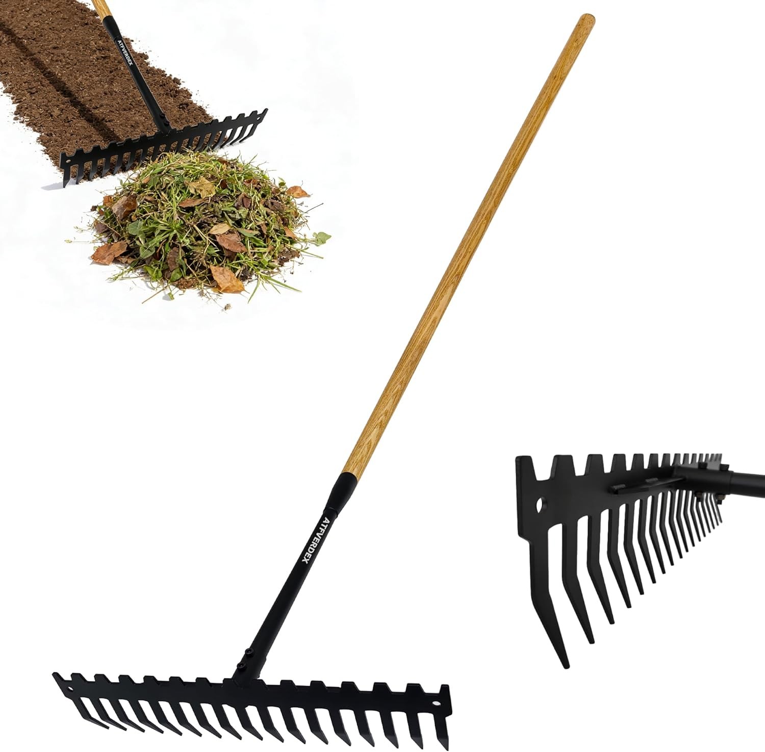 60" Wooden Handle 17-Tine Heavy-Duty Bow Rake