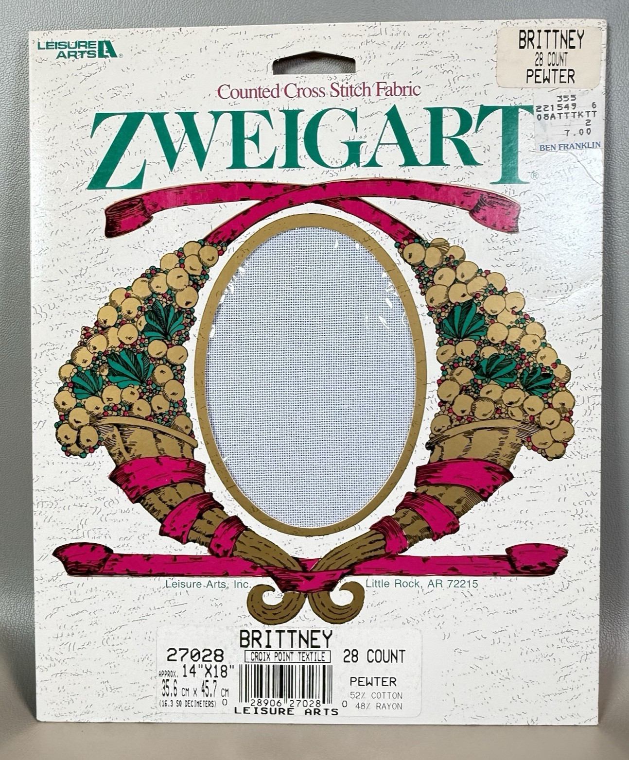 Zweigart Counted Cross Stitch Fabric 28 Ct Brittney Linen 14X18 Pewter