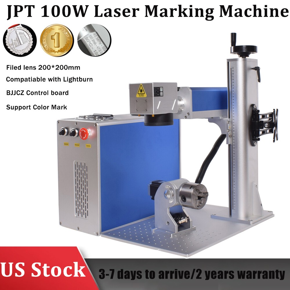 100W JPT E2 Mopa Fiber Laser Marking Machine Laser Engraver & Rotary Axis US