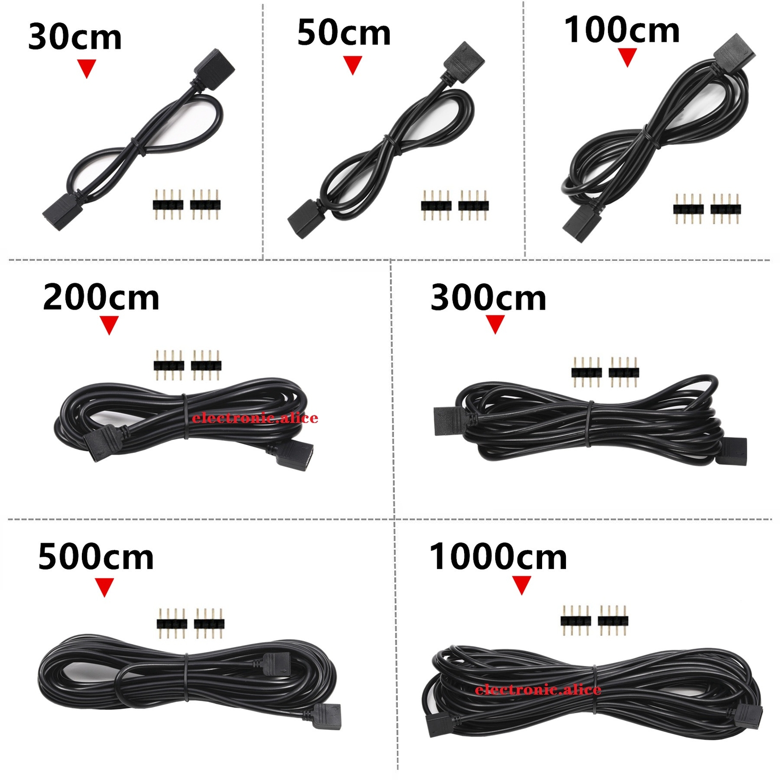 4Pin RGB led connector Extension Cable cord Wire + 4pin connector 1M 2M 5M 10m
