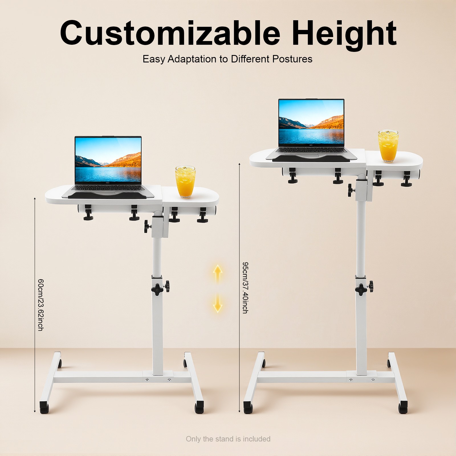 Over Bed Table Mobile Rolling Laptop Stand Computer Bedside Table Adjustable New