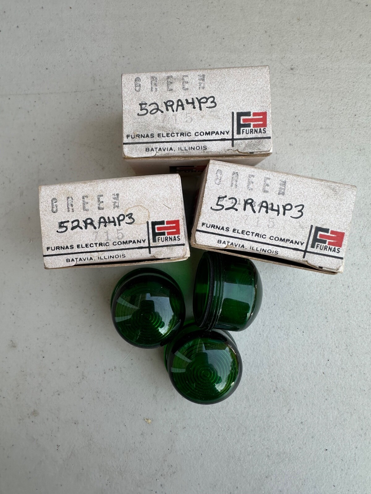 52RA4P3 Furnas (lot of 3) Green Pilot Light Lens NIB