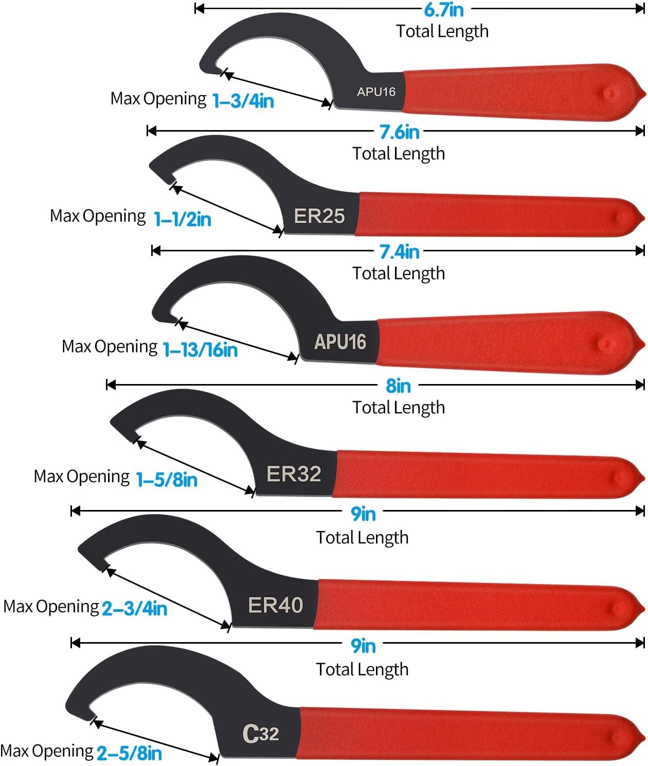 6pcs Coilover Spanner Wrench Set, C-Shape Shock Spanner Hook Wrench Tools