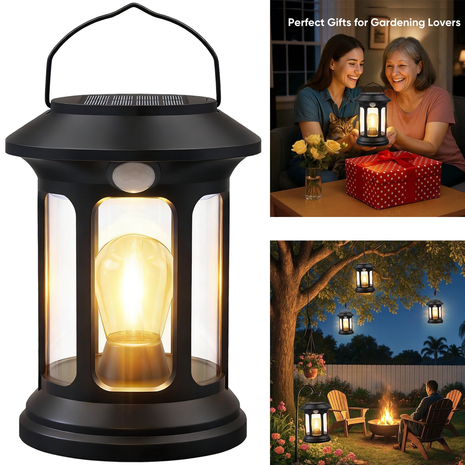 1-4Pcs Solar Hanging Lights Motion Sensor Outdoor Camping Lantern Garden Lamp