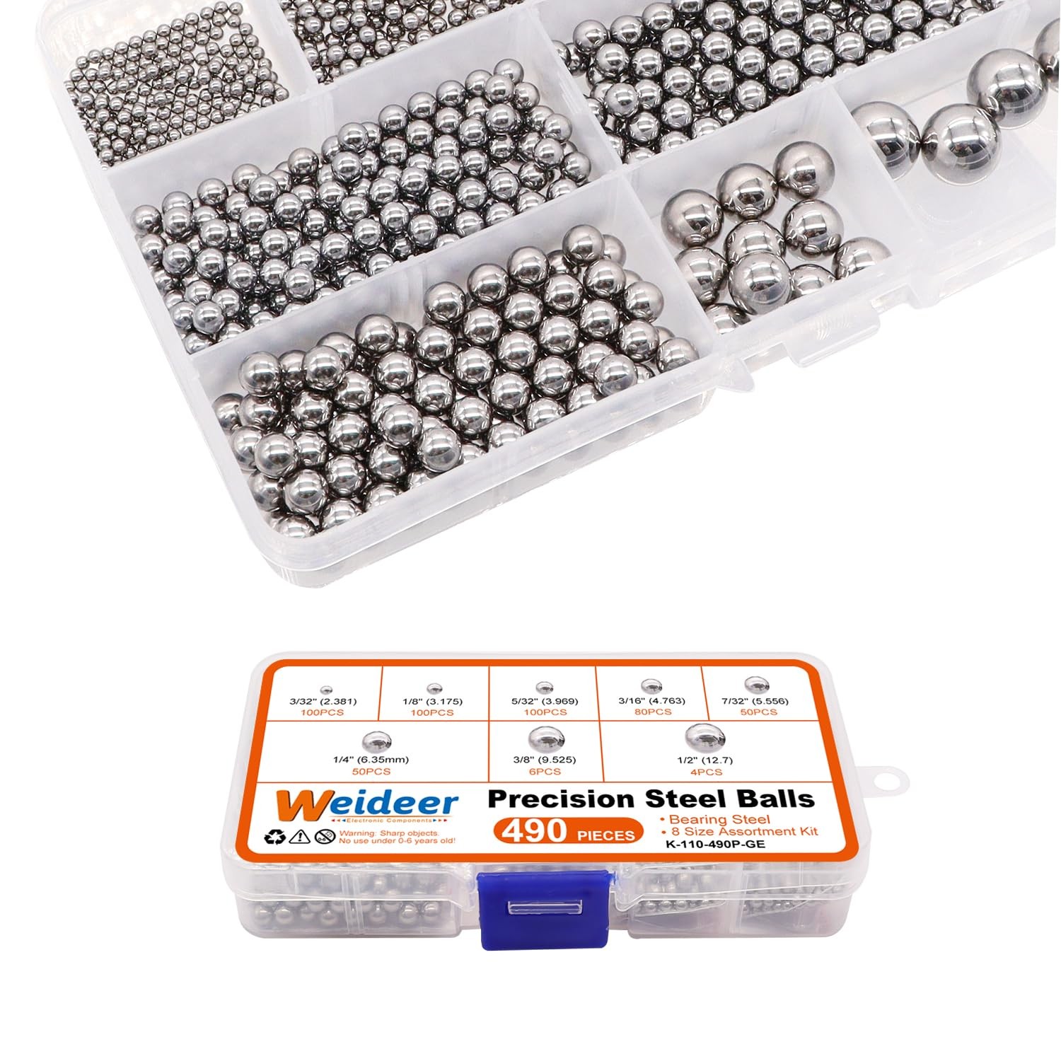 Bicycle Bearing Balls 490pcs Assorted Steel Sizes Kit