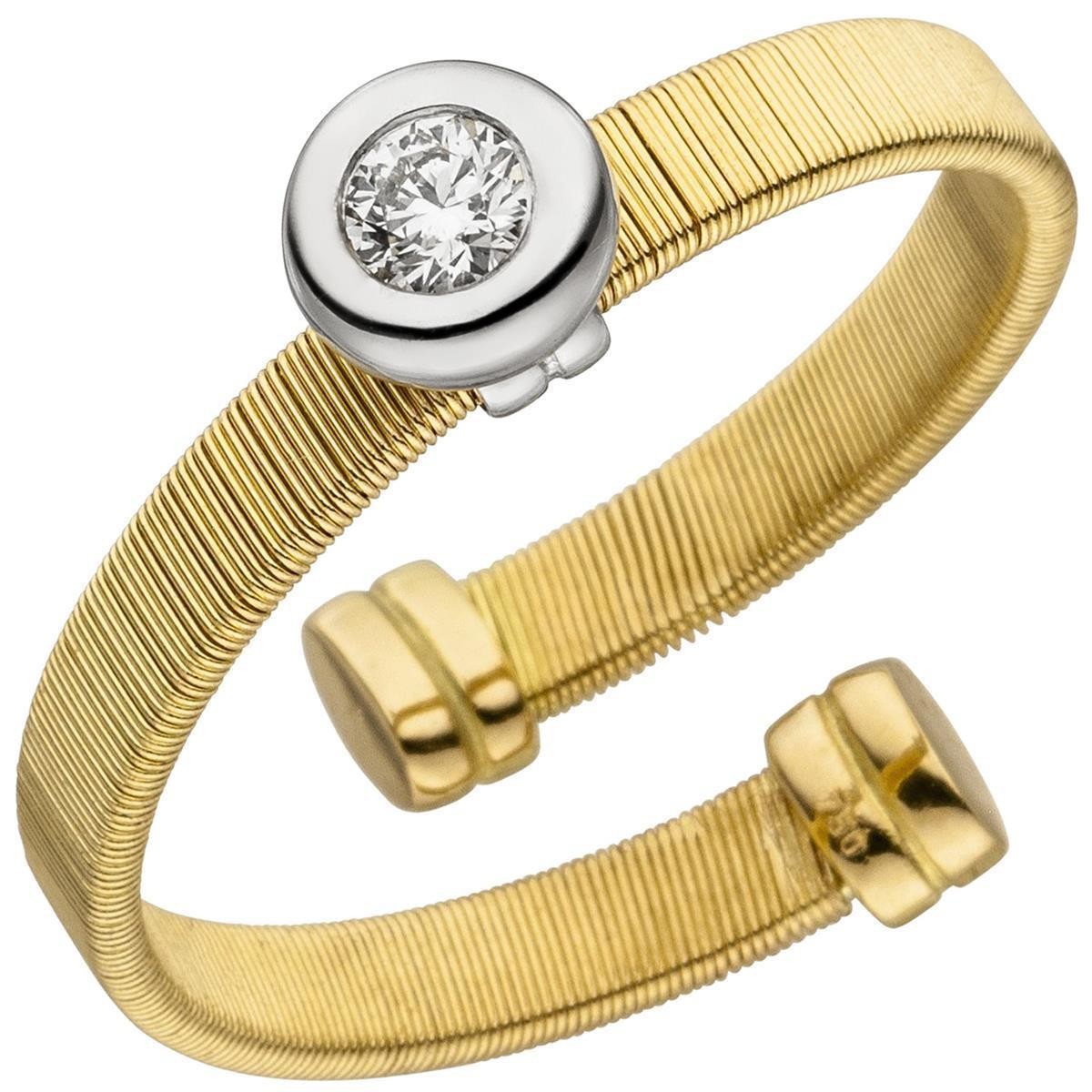 Jobo Ladies' Ring Open 750 Yellow Gold White Gold Two-Tone Matt 1 Diamond Brilliant RW: