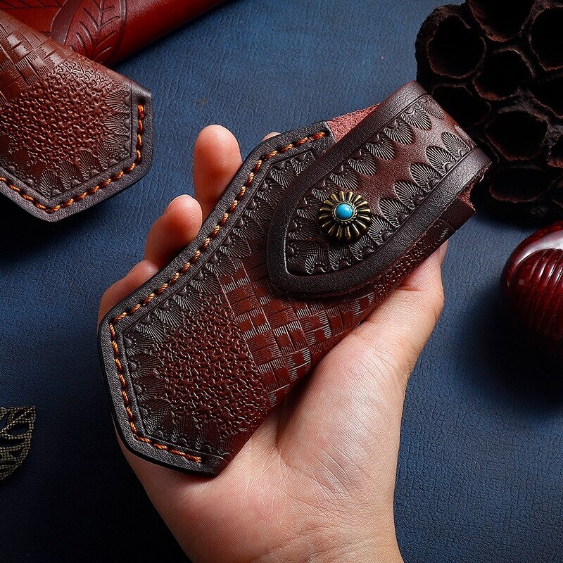 Real Genuine Cowhide Leather Multi Tool Folding Pocket Knife Pouch Sheath Case