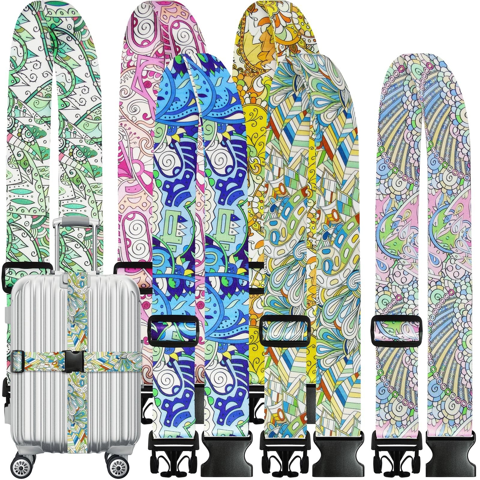 6 Pieces Luggage Straps Patterned Luggage Strap Suitcase Straps Luggage Belt ...