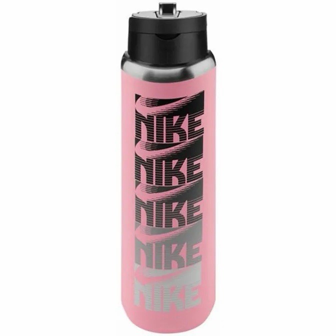 Nike Stainless Steel Water Bottle 24oz Pink Insulated Straw Flip Top Handle New