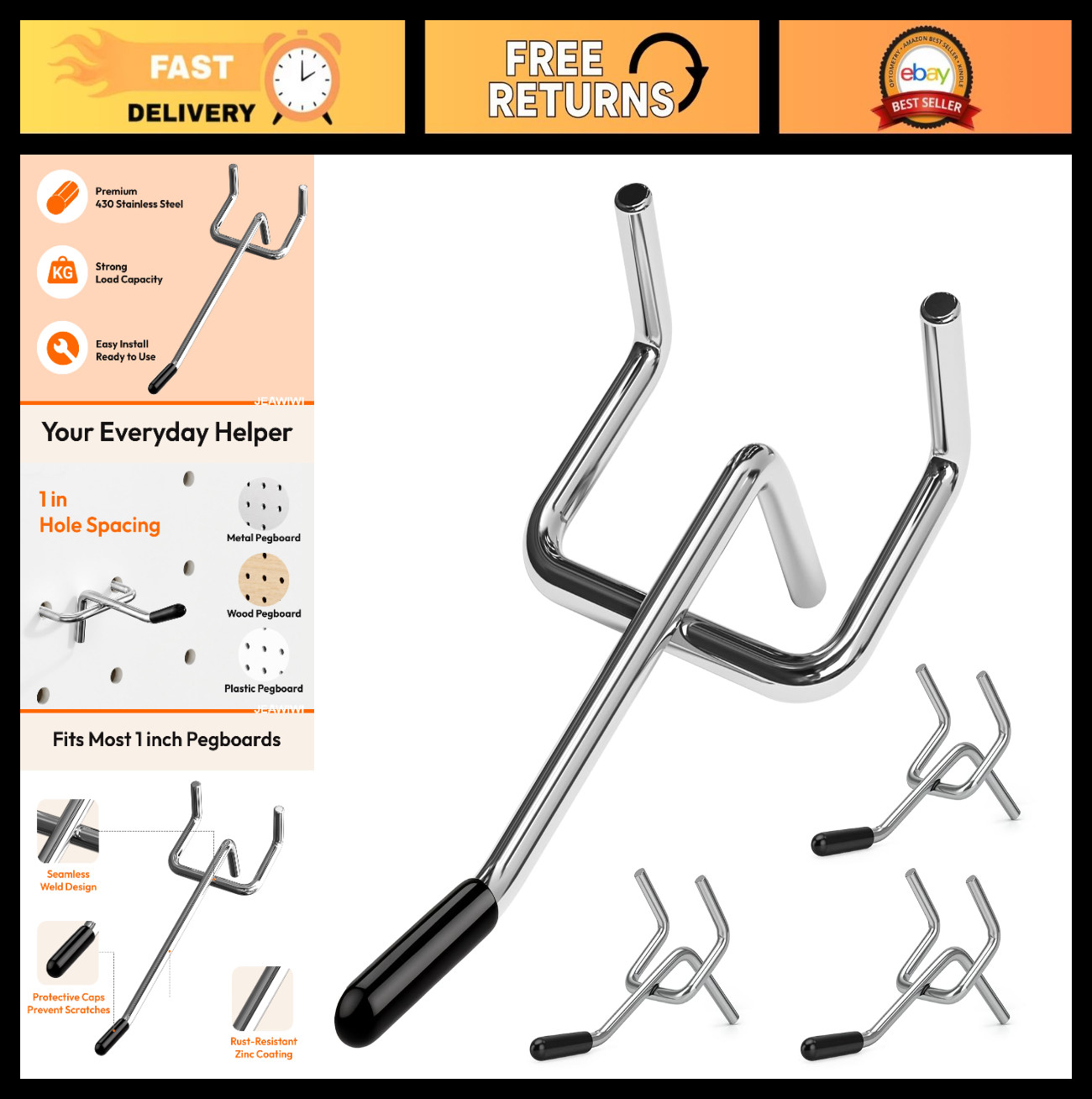 160 Pcs Metal Pegboard Hooks 2" - Heavy Duty Organizer for Garage, Shed, Worksho