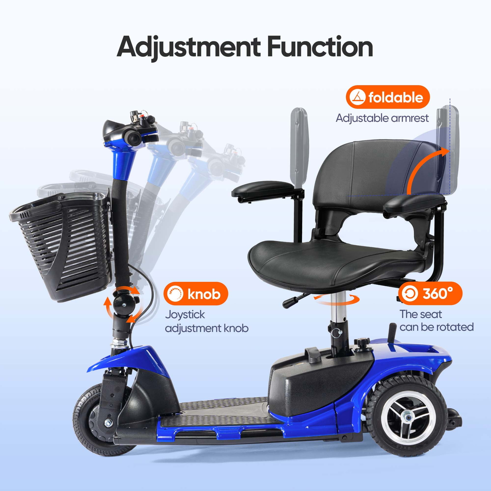 3 Wheels Mobility Scooter Electric Powered Mobile Folding Wheelchair Device