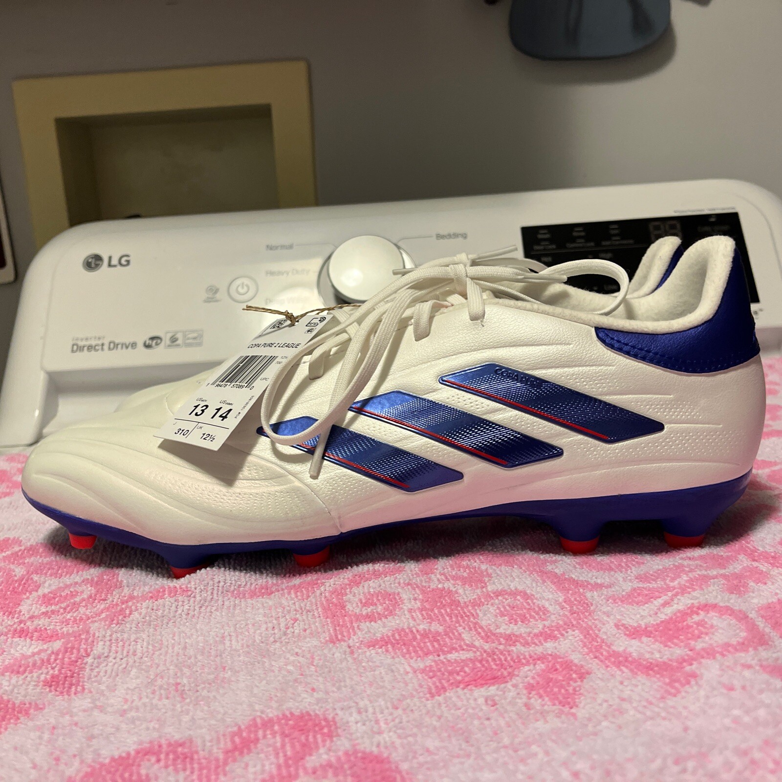 Adidas COPA Pure 2 Elite Firm Ground Cleats in White/Blue Men's 13