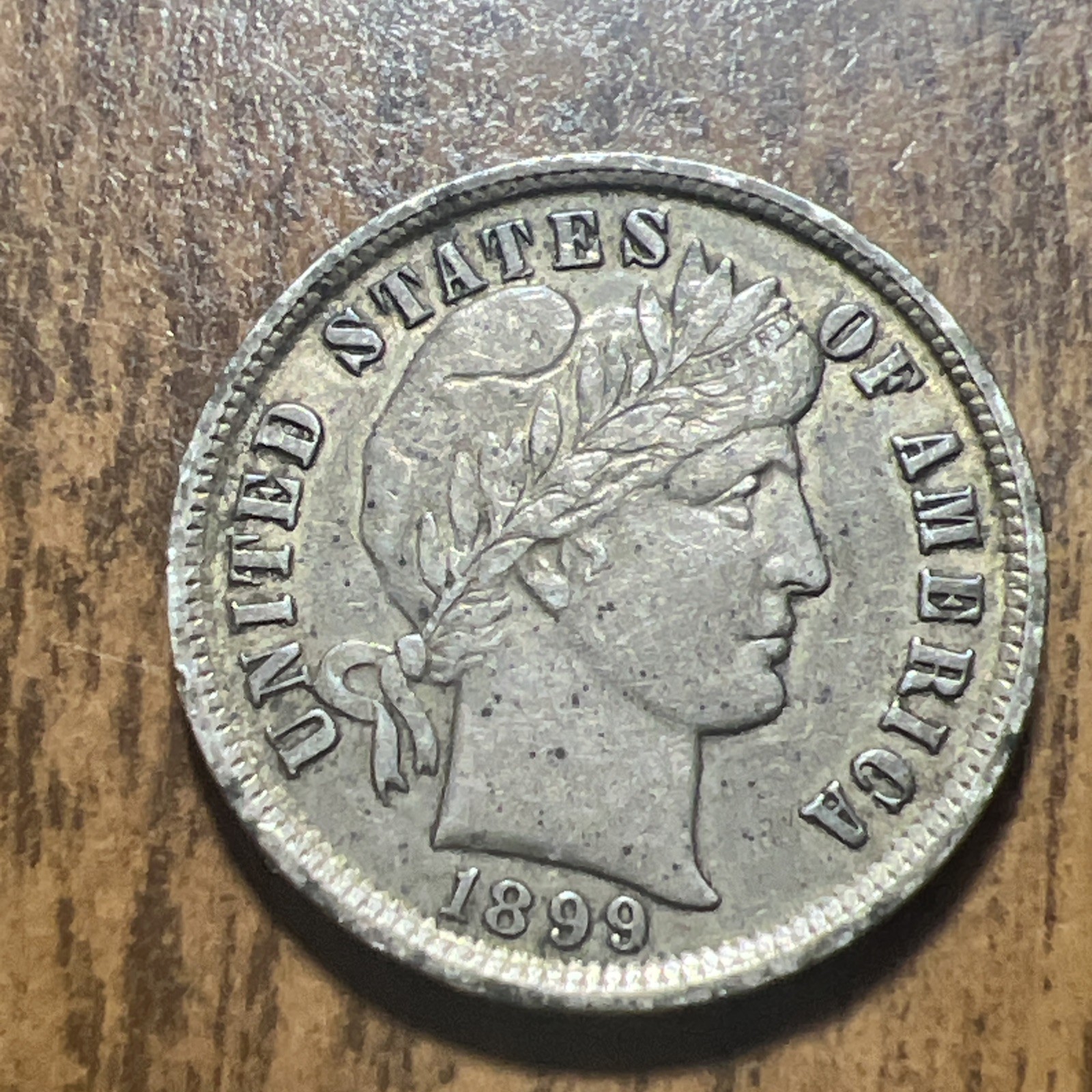 Almost Uncirculated 1899 Barber Liberty Head Dime 90% silver Actual coin FI 3-2