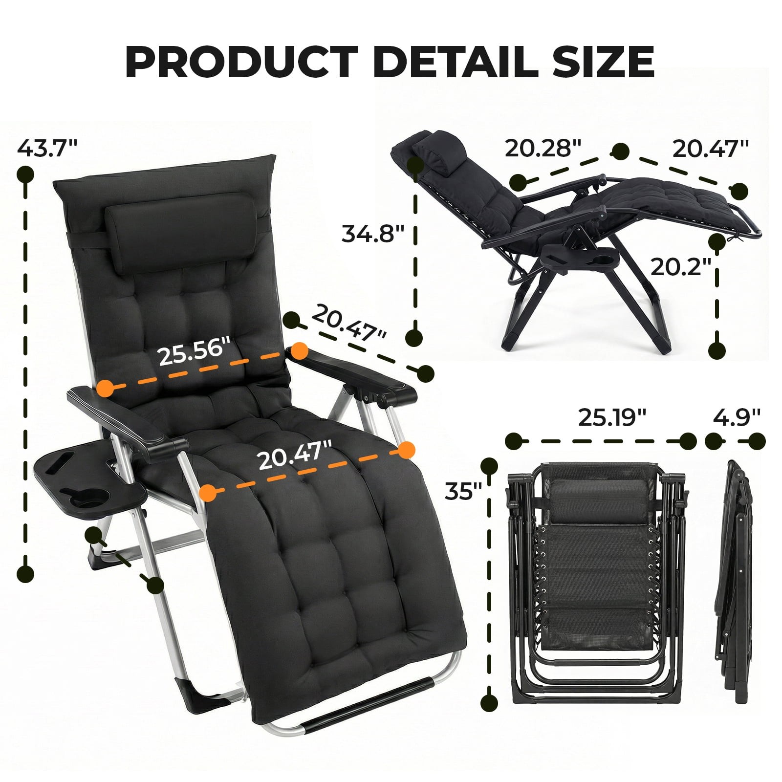 Zero Gravity Chair 440lbs Capacity, Foldable for Outdoor, Black/Blue/Brown