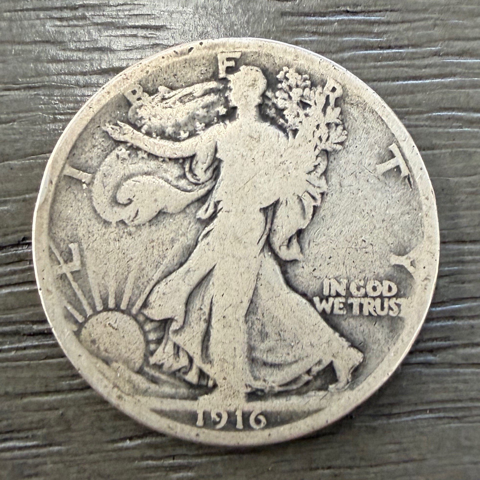 1916 Walking Liberty Silver Half Dollar VG Details Rim Damage Nice Original Coin