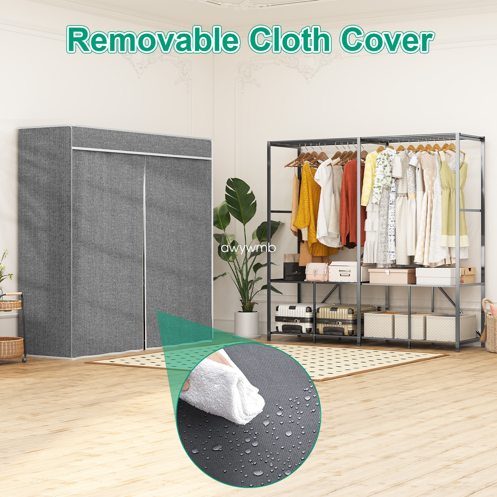 Portable Closet Wardrobe,Wardrobe Closet Organizer w/ Oxford Cloth Fabric Cover