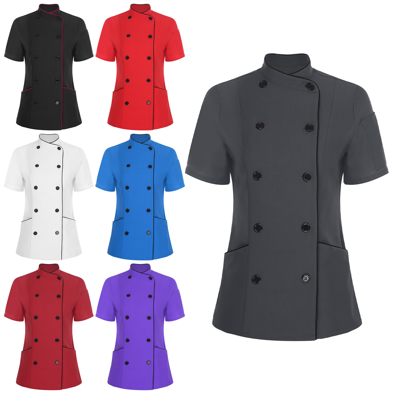 Women Tops Double-Breasted Coat Hotel Jacket Restaurant Short Sleeve Soft Chef