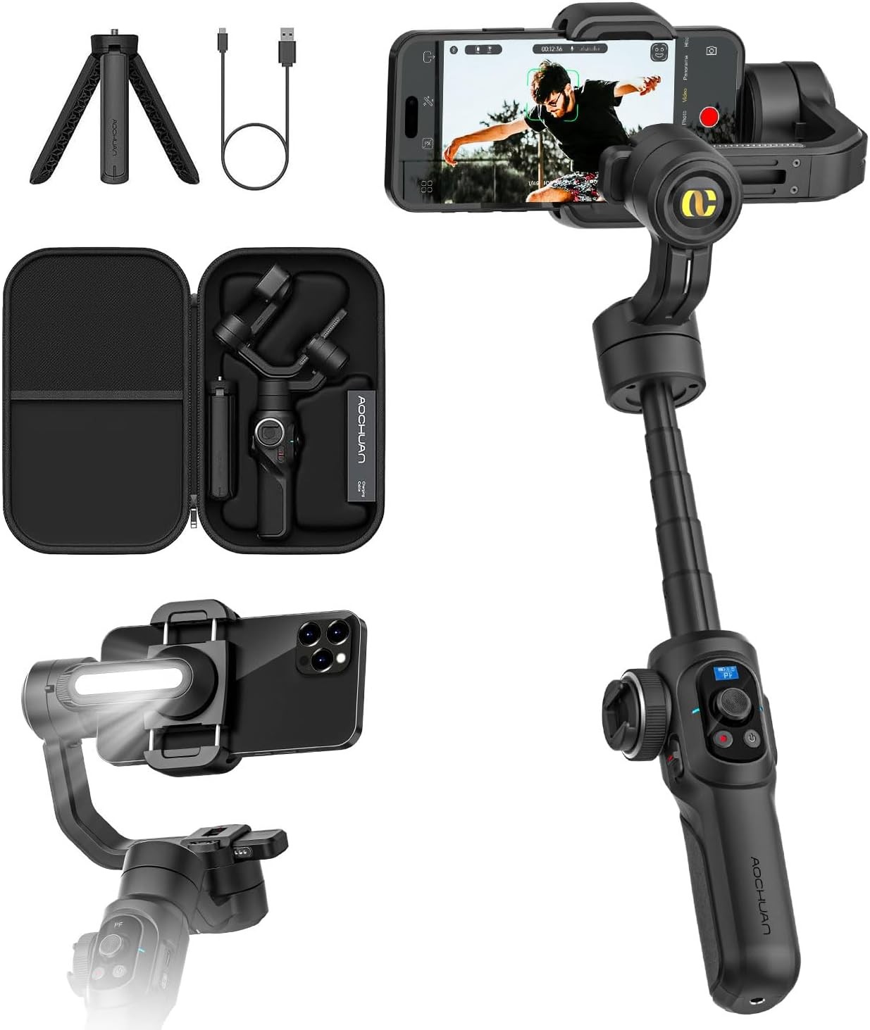 Professional Gimbal Stabilizer for Smartphone,Built-in 18CM Extension Black