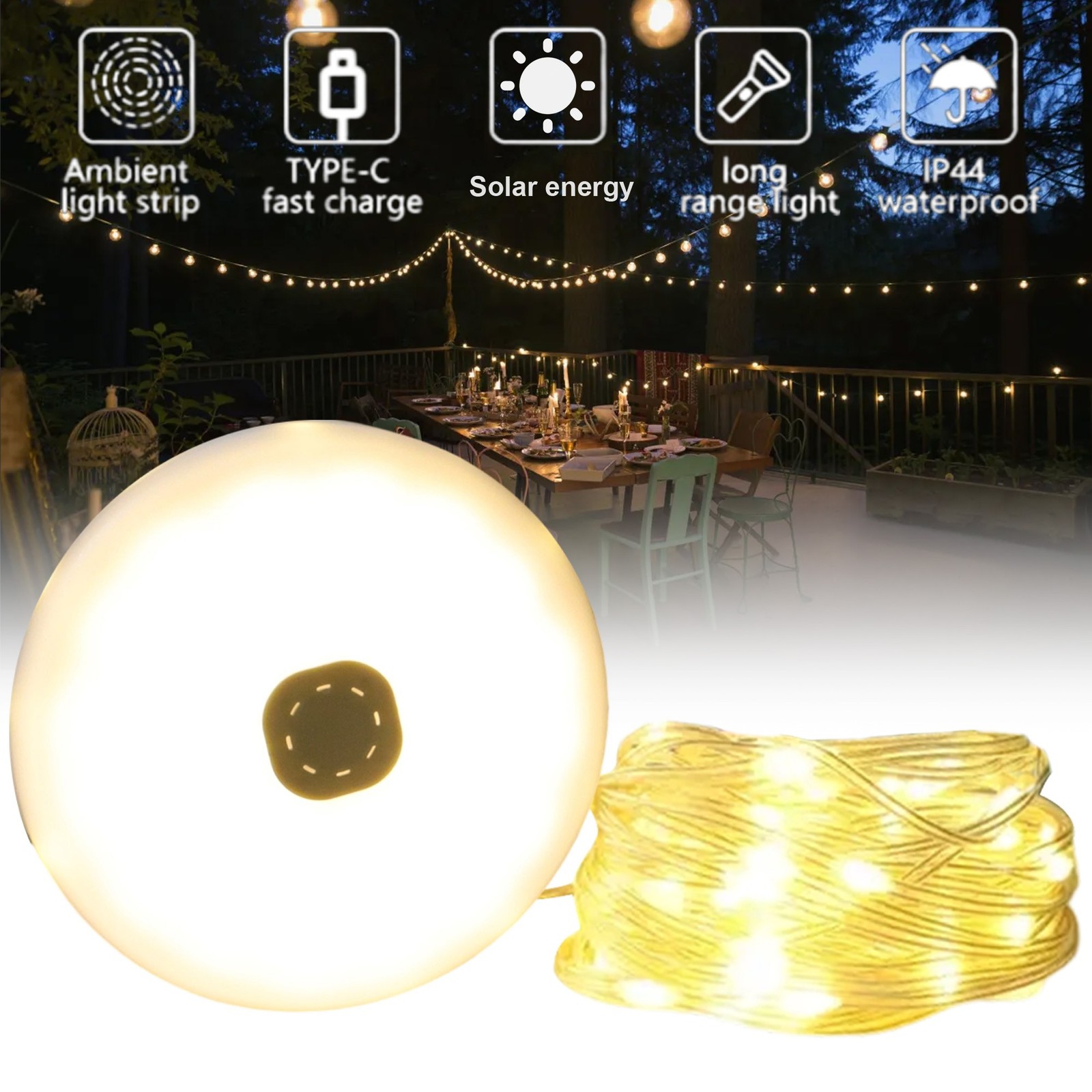 33FT USB Camping String Lights Rechargeable 3-IN-1 Outdoor Waterproof Tent Lamp
