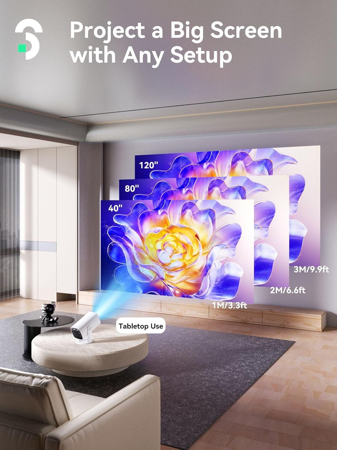 SOOMFON Mini Projector 1080P Support Bluetooth 5.1 Auto Keystone Electric Focus