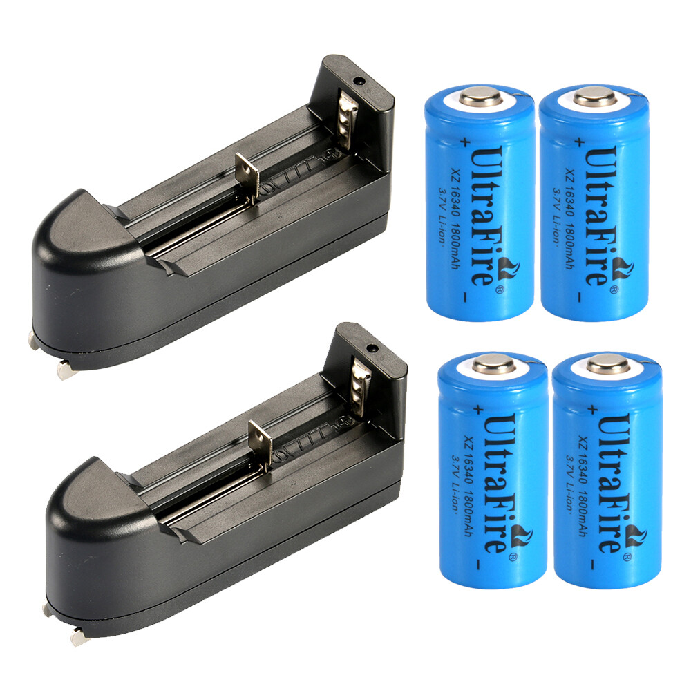 4pcs 16340 3.7v Ultrafire 1800mAH Rechargeable Li-ion Battery Cell + USA Charger