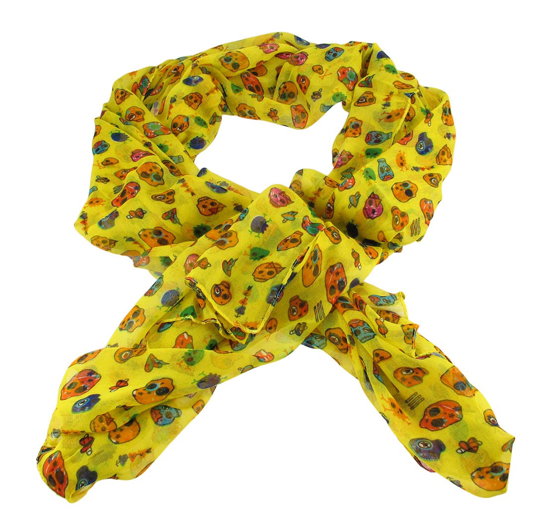 Zeckos Lightweight Gauze Adorable Skulls and Hearts Fashion Scarf