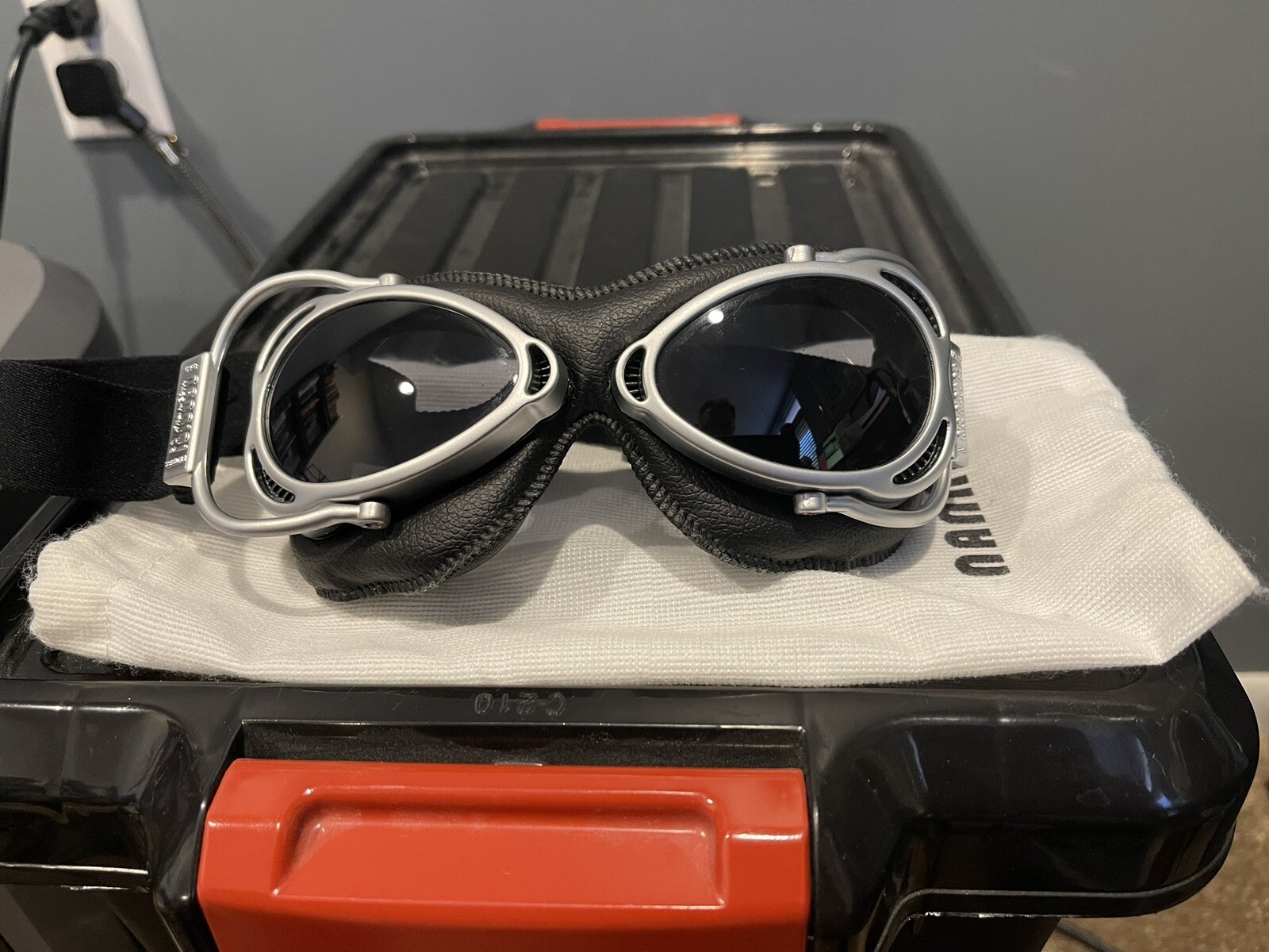 Nannini Streetfighter Black Leather Silver Smoke Lens Italian Motorcycle Goggles