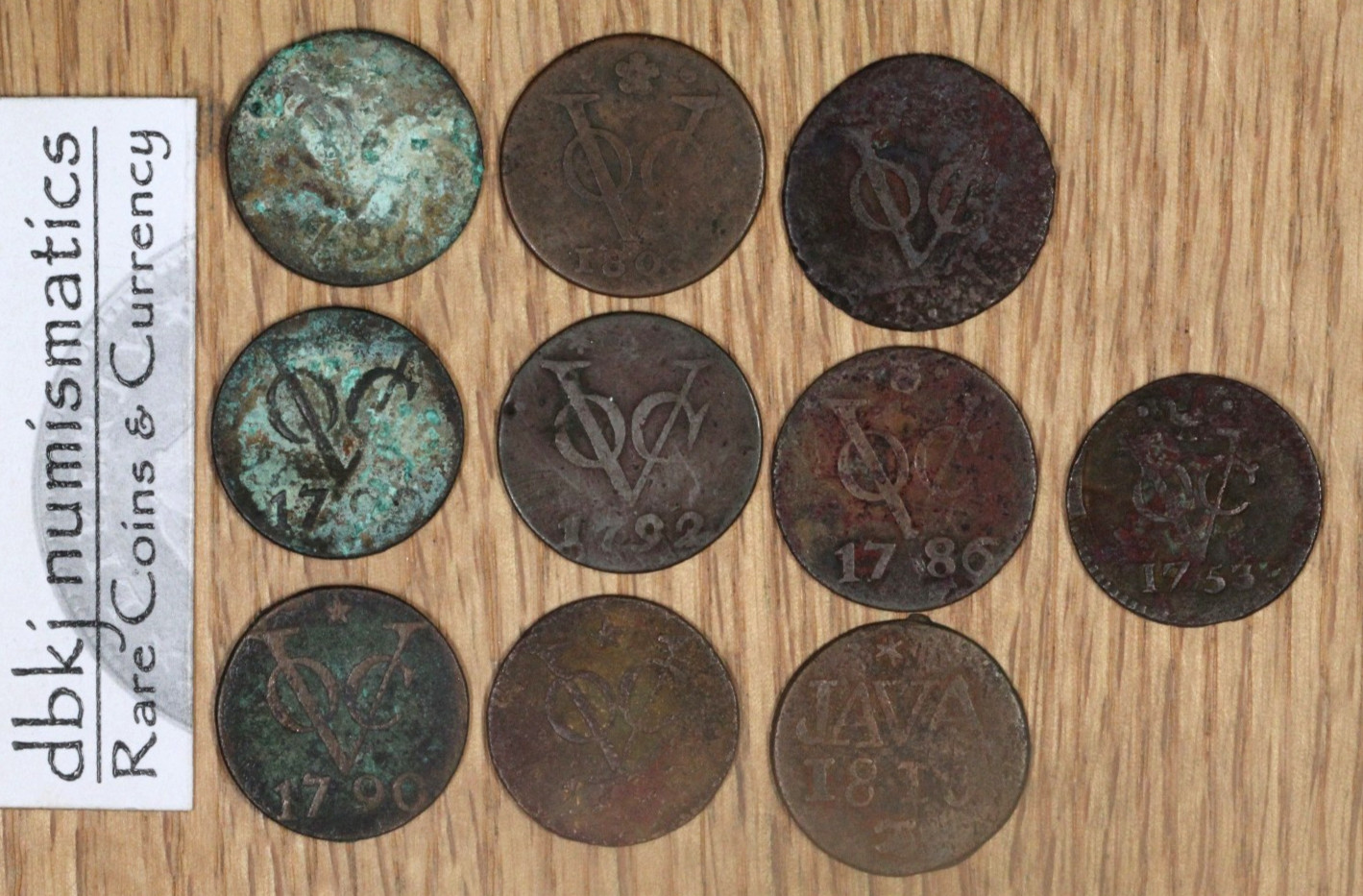 Lot of 10 - Netherlands - East Indies - ½ Duit Coins - Mixed Years dbkjD