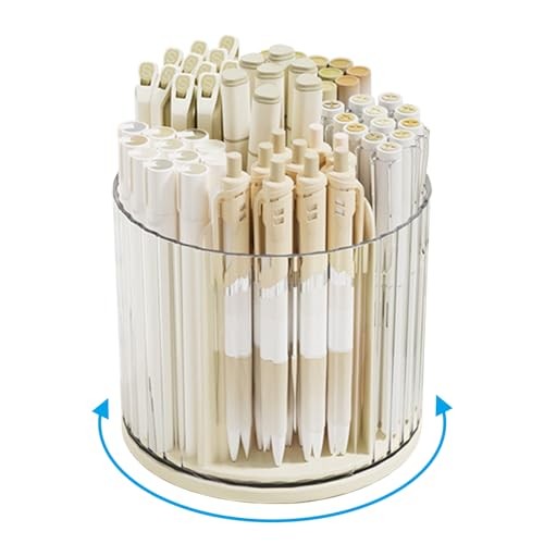 360 Degree Rotating Pen Pencil Holder Desk Stationery Beige Non-detachable