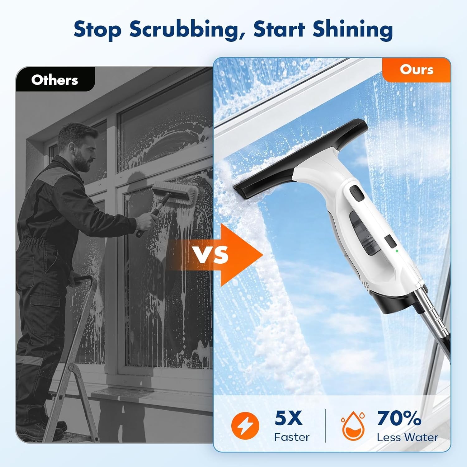 Window Vacuum Squeegee Cordless with Extension Pole,Electric Window Cleaner Tool