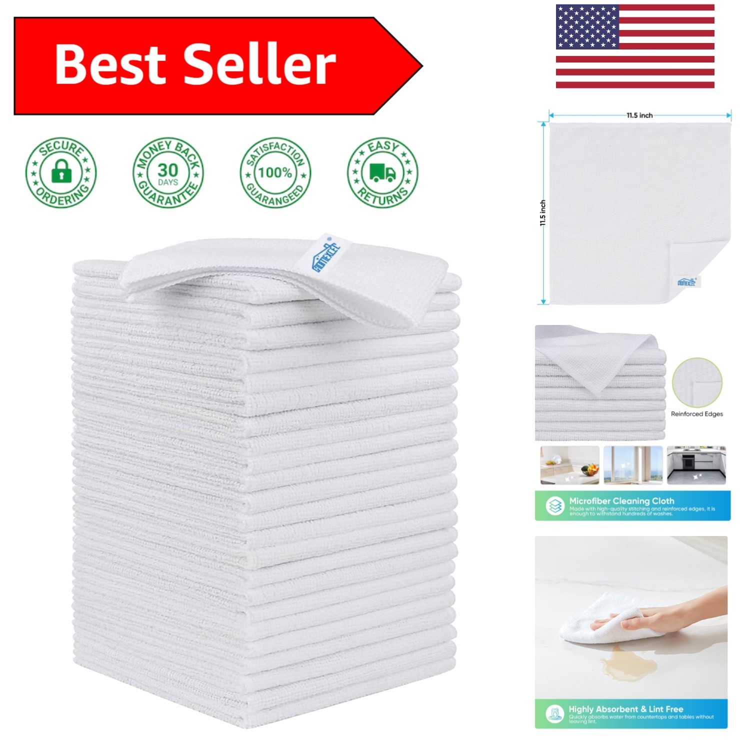 24 Pack White Microfiber Cleaning Cloths, Lint-Free & Scratch-Free, 11.5" x 1...
