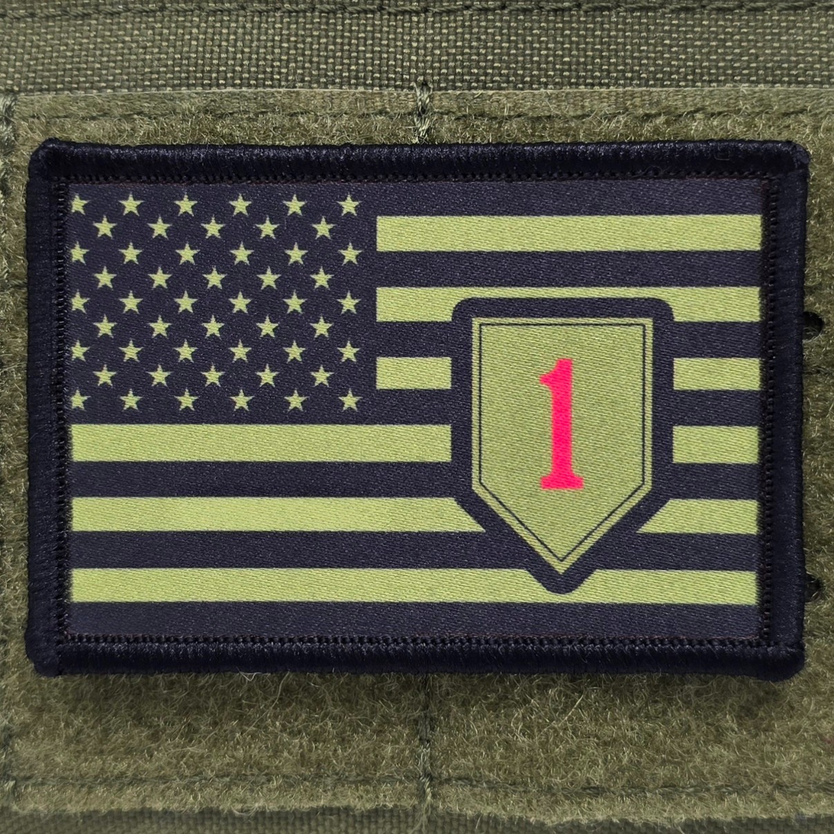 First Infantry Patch Moral Tactical Green Military Army USA Flag Hook & Loop 3x2