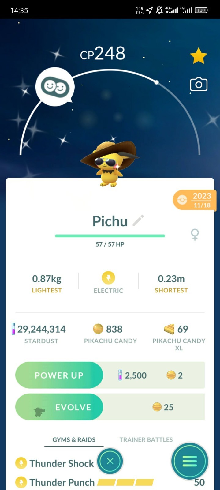 Shiny Pichu Summer Hat - Registered 20k Star.d or P T C