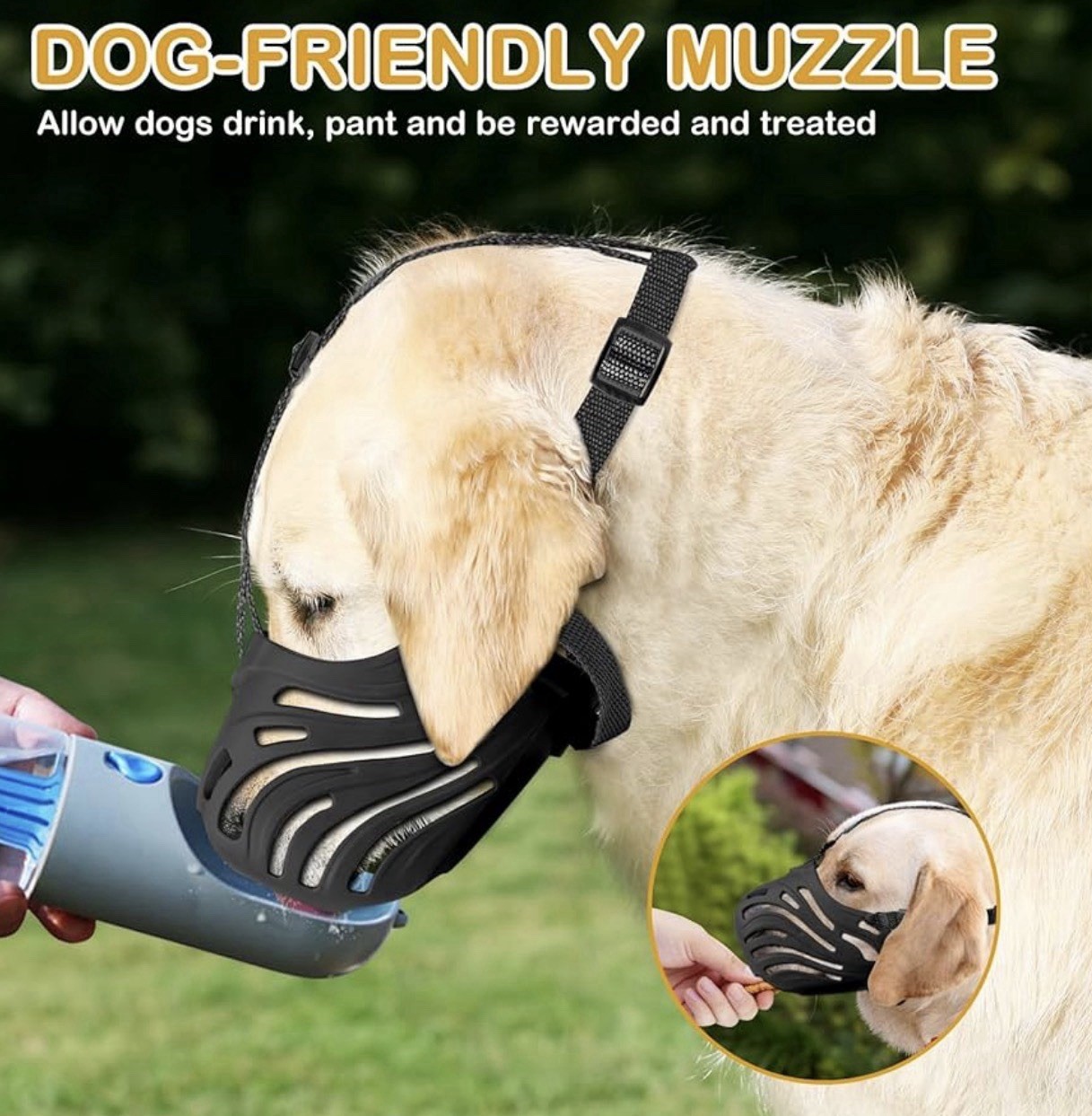 Black Plastic Basket Dog Muzzle, Adjustable Nylon Strap, size XL (66LB)