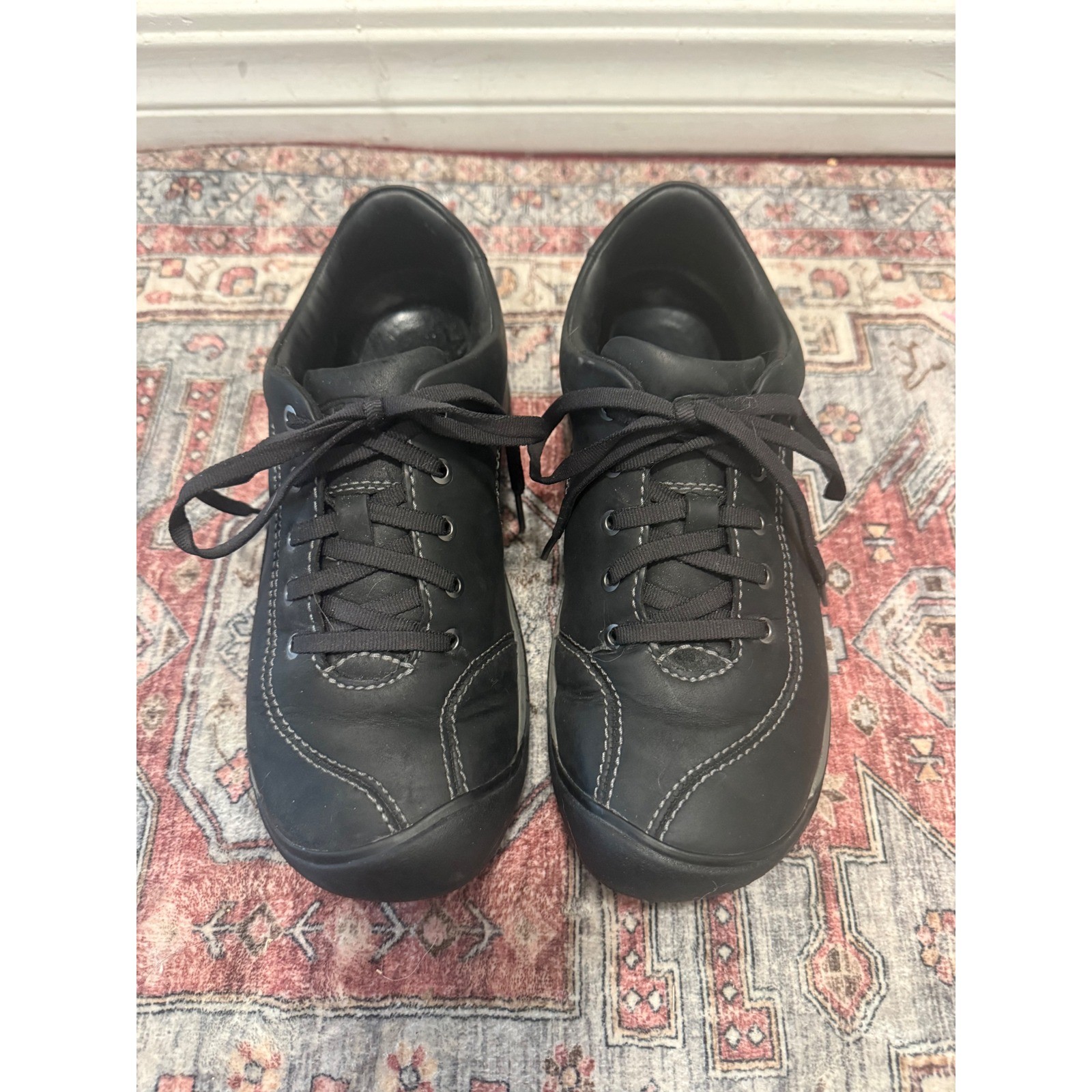 KEEN Presidio Womens Black Leather Walking Shoes Oxford Sneakers US 8 EU 38.5