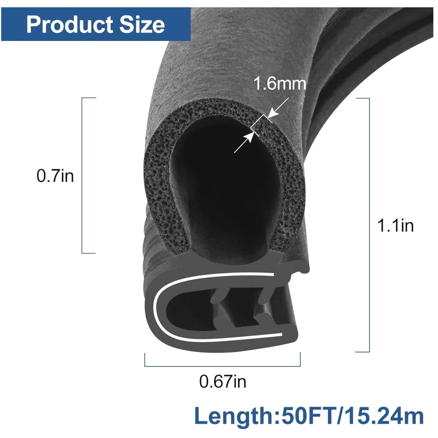 Universal Car Door Weather Stripping 50ft - Rubber Seal